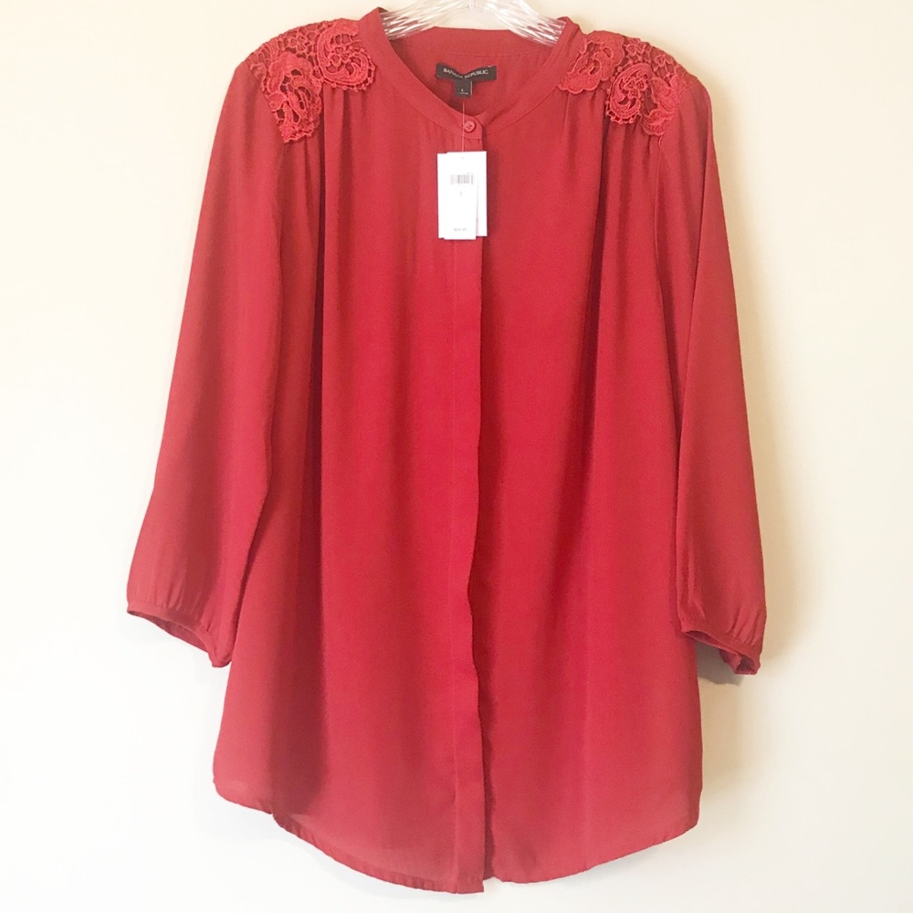 Banana Republic Red blouse with lace detail